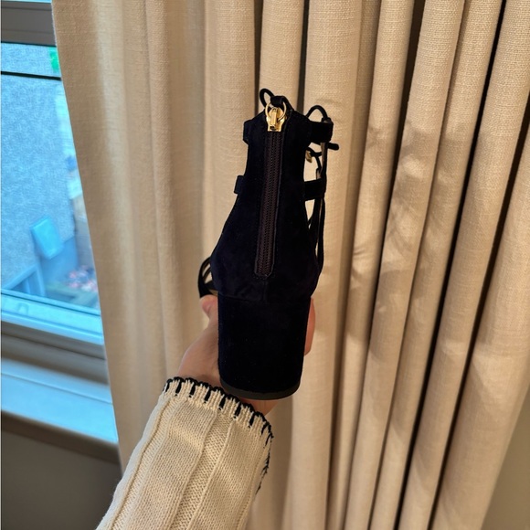 Aquazzura navy suede front tie block heels - Picture 3 of 4